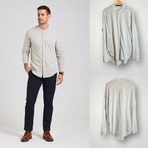 Scotch & Soda Long Sleeve Mandarin Shirt Size Large Metal Logo Button Up Gray